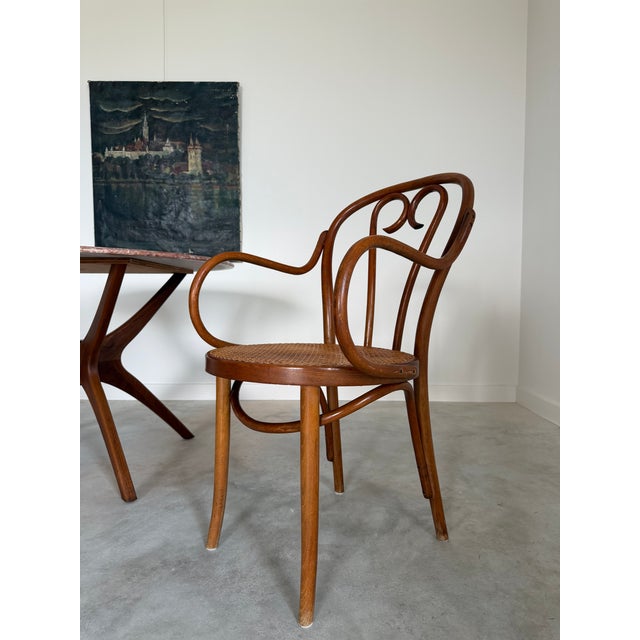 Mid-Century Modern Thonet Steamed Bentwood + Cane Desk Chair Armchair Heart Motif For Sale - Image 3 of 12