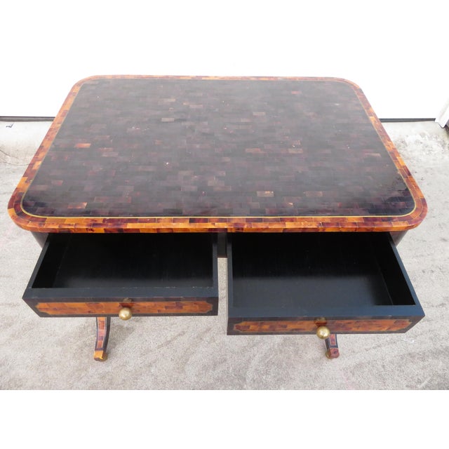 Shell Maitland Smith Tessellated Faux Tortoise Shell / Penshell Writing Desk ~ Traditional Regency Style For Sale - Image 7 of 18