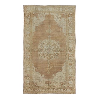 Brown and Ivory Vintage Turkish Rug With Flowers and Elegant Medallion 7'0"x12'5" For Sale