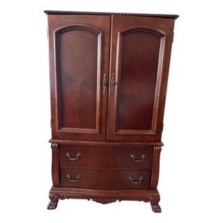 Traditional Cherry Finish Armoire Tv Cabinet With Claw Feet, 67 In For Sale