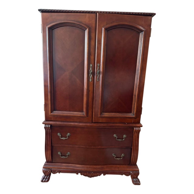 Traditional Cherry Finish Armoire Tv Cabinet With Claw Feet, 67 In For Sale