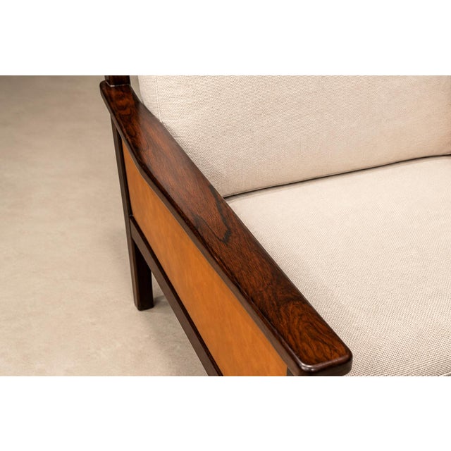 Brazilian Modern Armchair in Rosewood, Leather & Linen, Fatima, 1960s For Sale - Image 4 of 18