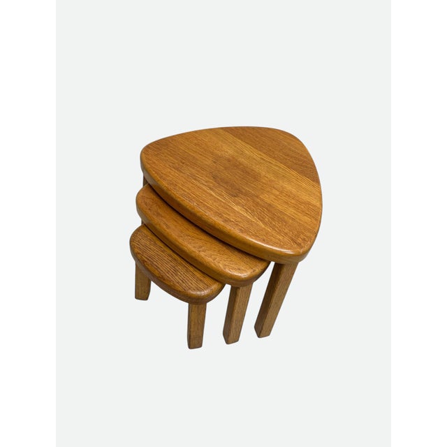 1970s Triangular Oak Nesting Tables by Pierre Chapo, 1970s, Set of 3 For Sale - Image 5 of 10