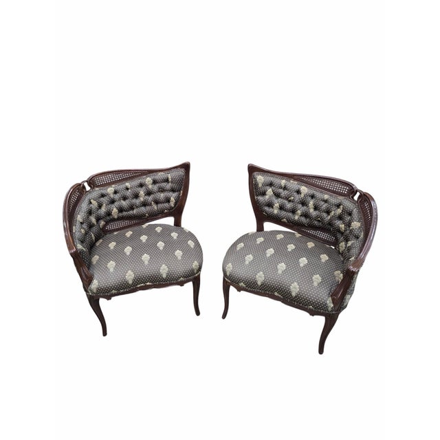 Antique Victorian Rococo Revival Asymmetrical Caned Ladies’ Conversation Chairs - Pair Beautiful pair of antique Victorian...