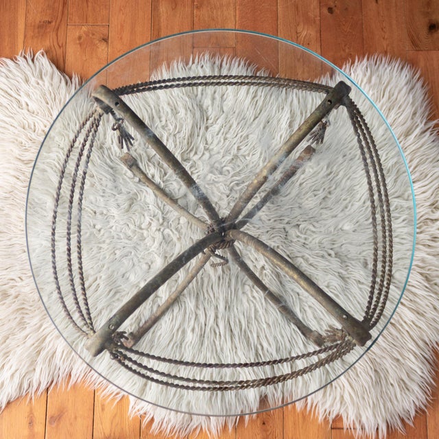 Italian Brass Rope and Tassel Rustic Outdoor Drinks Table For Sale - Image 16 of 18