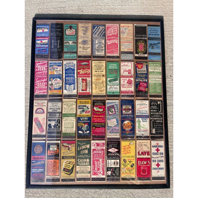 Mid-Century Modern Collection of 3 Handmade Framing of 103 Vintage Matchbooks From the 30-40’s in Excelllent Condition. (Two Frames With 36 Units and 1 Frame With 31 Un) For Sale - Image 3 of 5