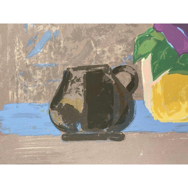 Abstract Expressionism Efraim Fima, Chinese Israeli Modernist Still Life Lithograph Abstract Flowers in Vase For Sale - Image 3 of 10