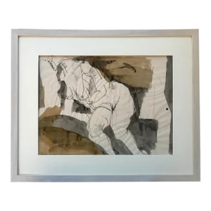 Vintage Figurative Abstract Watercolor and Ink Drawing by Gerard Haggerty 1967