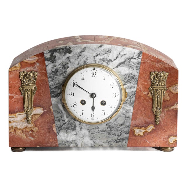 1920s France Art Deco Antique White Marble Clock For Sale