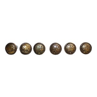 Vintage Antique Brass Buffalo Nickel & Indian Head Cabinet Knobs - Set of 6 For Sale