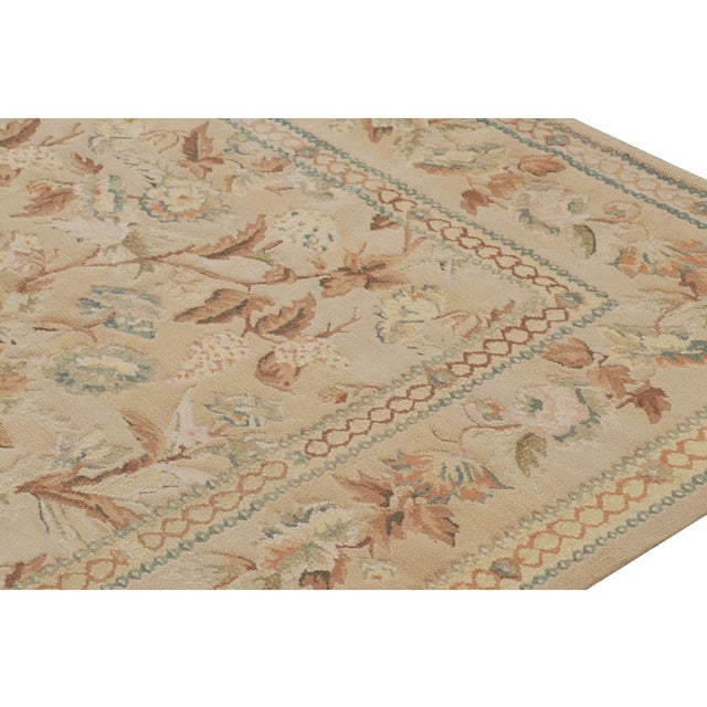 Rug & Kilim Rug & Kilim’s Aubusson Style Rug in Beige-Brown With Blue and Pink Florals For Sale - Image 4 of 7