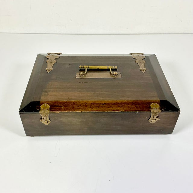 Brown Antique Chinese Boho Chic Chinoiserie Mahjong Game Set, Walnut & Brass Box For Sale - Image 8 of 15