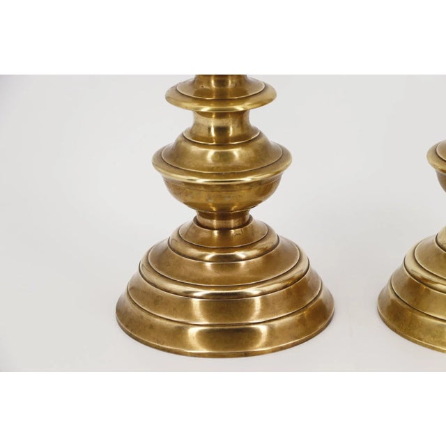 Brass Antique 19th Century Large Pair of Portuguese Brass Candle Holders For Sale - Image 8 of 12