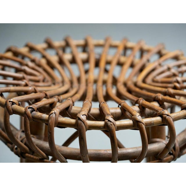 Wood Rattan and Bamboo Round Ottomans by Franco Albini, 1960s, Set of 2 For Sale - Image 7 of 10