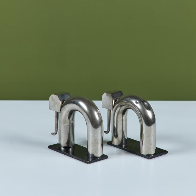 Early 20th Century Pair of Chrome Elephant Bookends by Walter von Nessen for Chase USA For Sale - Image 5 of 16