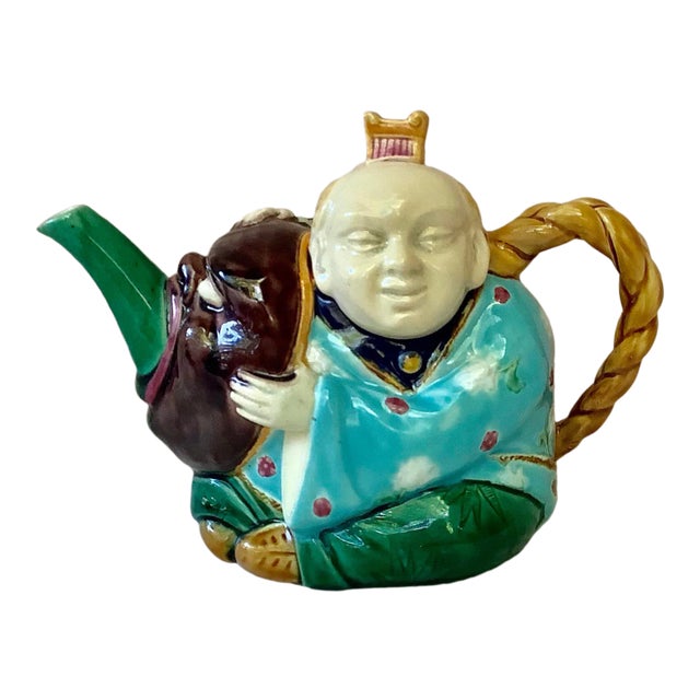 19th-Century Majolica Minton Chinaman Figural Teapot For Sale
