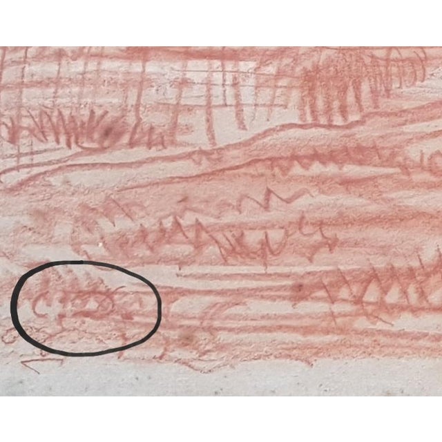 Large red chalk drawing by Charles-François DAUBIGNY (1817-1878) depicting a herd of cows heading towards a river, a...