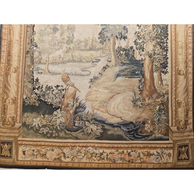 Vintage French Aubusson Tapestry, Hand-Woven Wool, Forest Scene, 72" X 96" For Sale - Image 12 of 18
