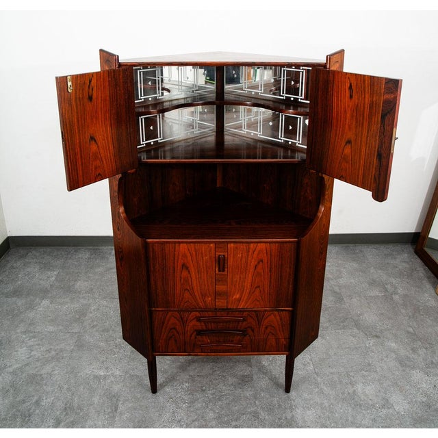 Mid Century Danish Modern Corner Cabinet Rosewood Bar Denmark Drawers Locking For Sale In Sacramento - Image 6 of 12