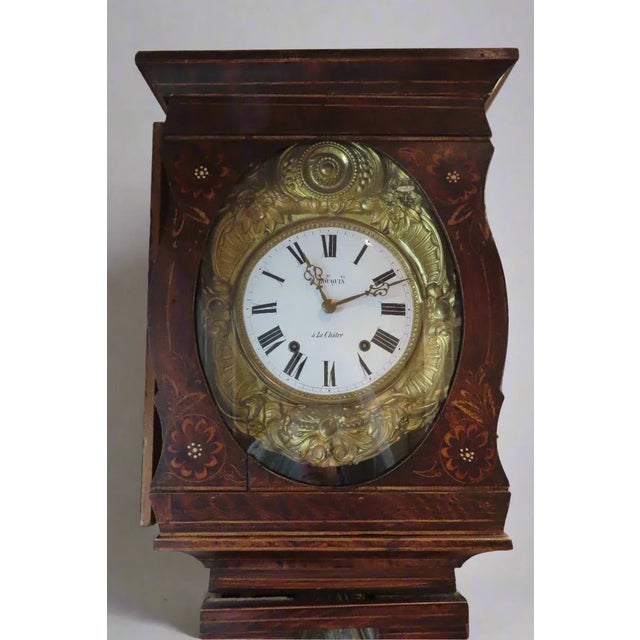 French H Bouquin Gorgeous French Grandfather Clock With Hand Painted Florals For Sale - Image 3 of 10