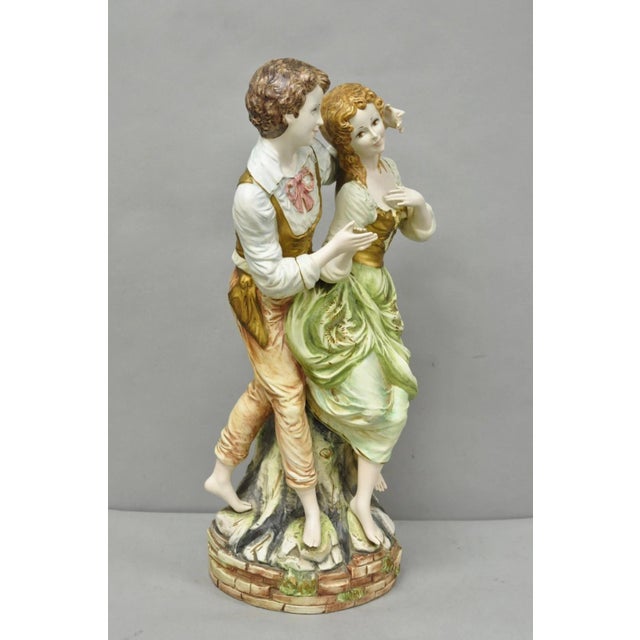 Vintage 1964 Azzolin Brothers Ceramic Boy & Girl Large Courting Statue Figurine For Sale - Image 14 of 15