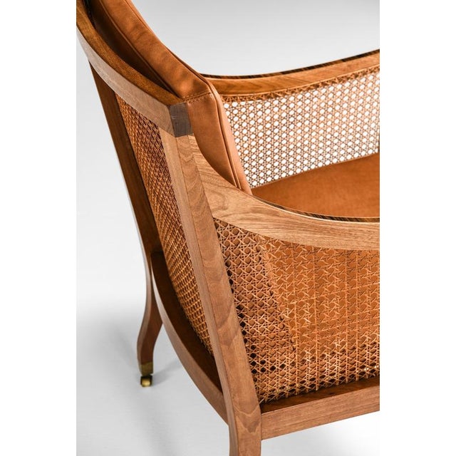 Bergère Armchairs in Cane with Leather and Mahogany by Kaare Klint, 1931, Set of 2 For Sale - Image 12 of 14