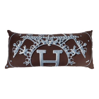 Hermes Scarf Vif Argent Brown Silver Rectangular Pillow For Sale