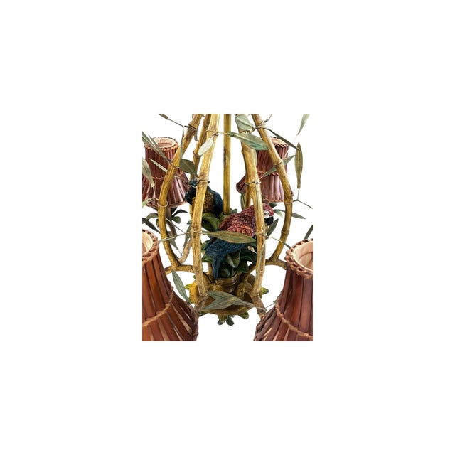 Vintage Italian Faux Bamboo Tole Chandelier With Parrots For Sale In Naples, FL - Image 6 of 7