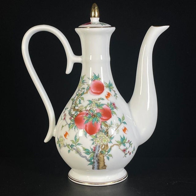 Late 20th Century Chinese Famille Rose Porcelain Tea Set With Peach Motif - 11 pcs For Sale - Image 9 of 9