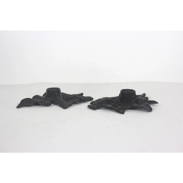 Black Vintage Cast Iron Ivy Leaf Candle Holders, a Pair For Sale - Image 8 of 8