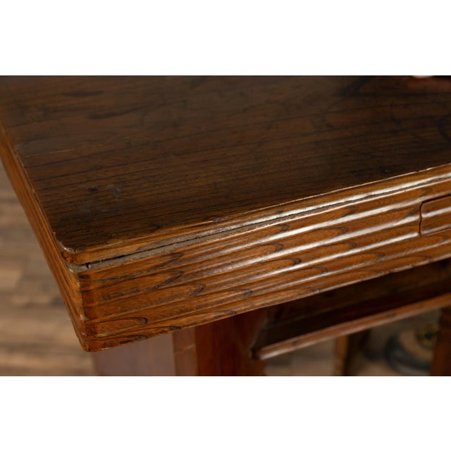 Chinese Vintage Art Deco Ribbed Game Table with Pull-Out Drawers and Canted Legs For Sale - Image 4 of 13