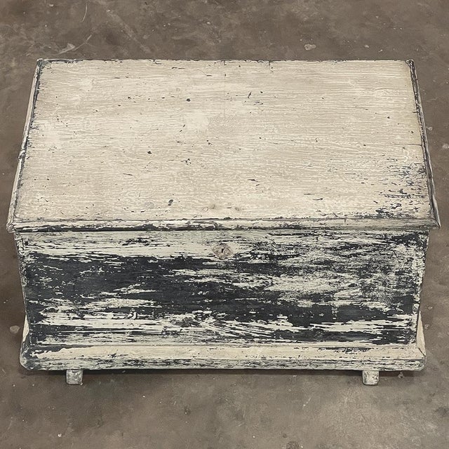 Charcoal Early 19th Century Rustic Swedish Painted Trunk ~ Blanket Chest ~ Coffee Table For Sale - Image 8 of 18
