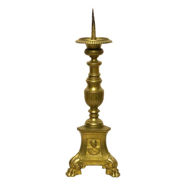 Antique Brass Altar Candlestick from Unbekannt, 1890s For Sale