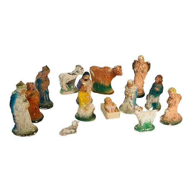 14 PCS Antique Nativity Christmas Set Religious For Sale
