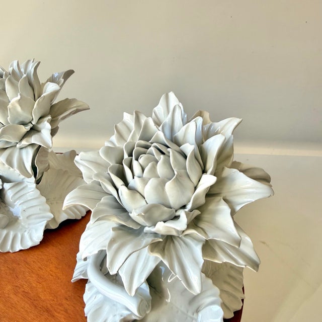 Vintage Italian porcelain lotus flowers in the iconic blanc de chinoise style.