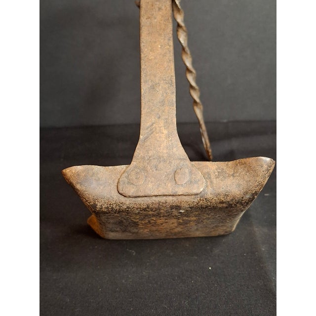 18th C Hand Forged Wrought Iron 4-Wick Fat Lamp Primitive Square Crusie Pick For Sale - Image 13 of 17