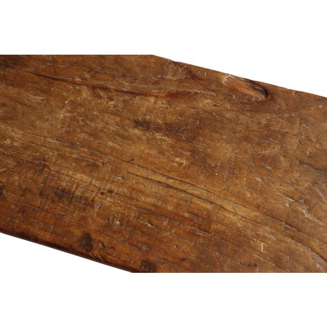 Late 20th Century Primitive Plank Wood Bench For Sale - Image 5 of 8