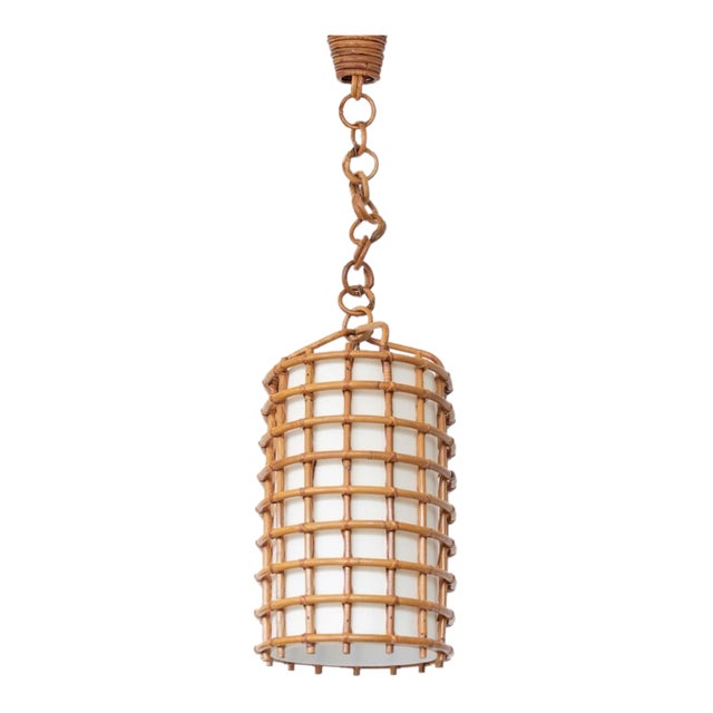 1960s Italian Rattan Pendant Light For Sale