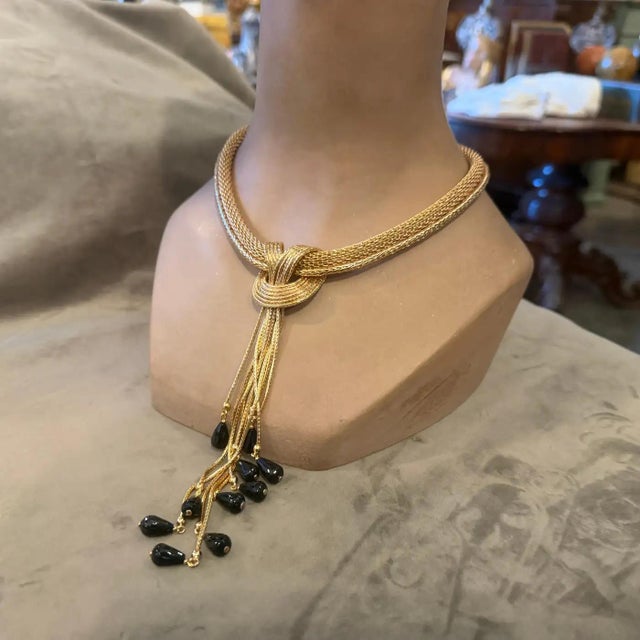Contemporary 21st Century Vintage Costume Jewelry Gilt Metal Italian Multi Strand Necklace 2 For Sale - Image 3 of 17