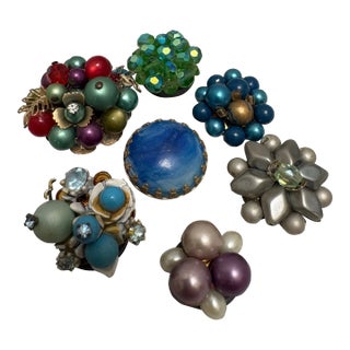 Vintage Set of Repurposed Jewelry Upcycled to Glamorous Magnets, Set of Seven For Sale