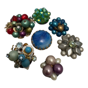 Vintage Set of Repurposed Jewelry Upcycled to Glamorous Magnets, Set of Seven