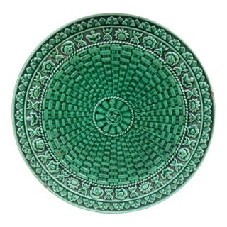 English Green Majolica Plate Circa 1890 For Sale
