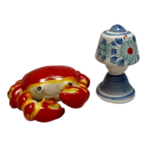 Vintage Seaside Chic Happy Crab Salt and Pepper Shakers, Set of Two