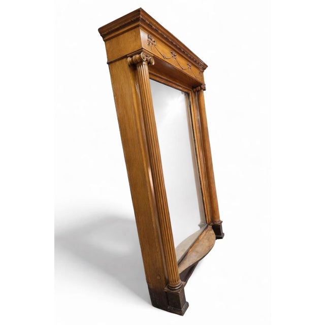 Late 19th Century Antique Victorian Style Quarter-Sawn Oak Carved Beveled Pier Mirror For Sale - Image 5 of 9