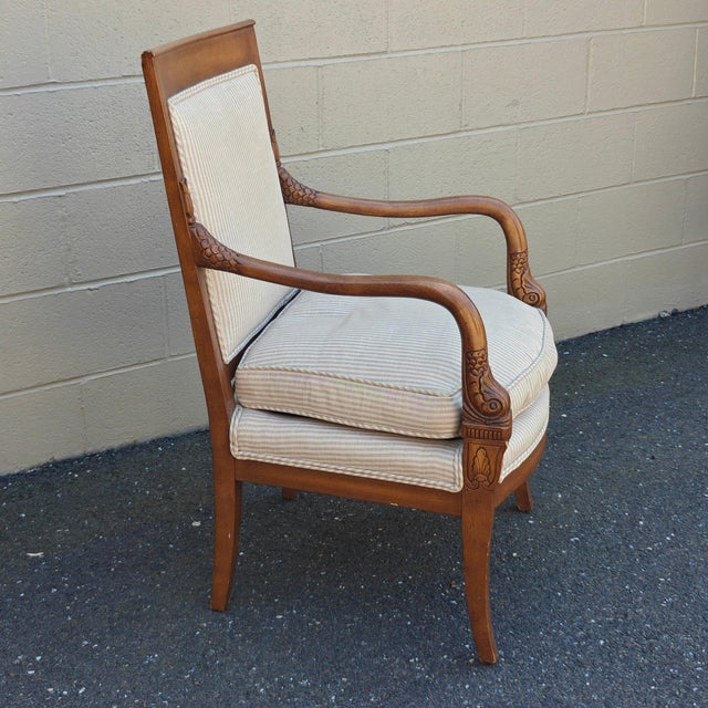 Late 20th Century Pair of Vintage French Empire Style Dolphin Carved Walnut Armchairs With Down Cushions For Sale - Image 5 of 18