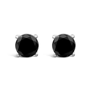14K White Gold 6.00 Cttw Round Brilliant-Cut Black Diamond Classic 4-Prong Stud Earrings with Screw Backs (Fancy Color-Enhanced, I2-I3 Clarity) For Sale