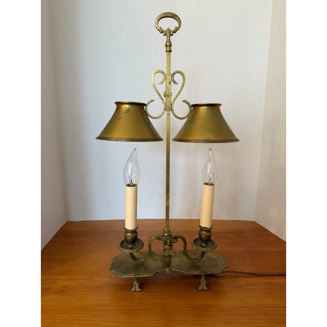 Antique Brass 2-Light Bouillotte Table Lamp. Adjustable Height. Converted to Electricity For Sale - Image 12 of 17
