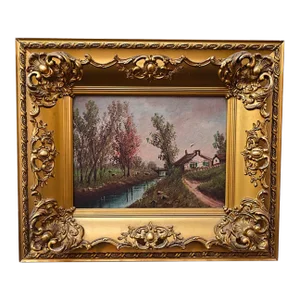 Early 20th Century Oil on Canvas River Landscape Painting