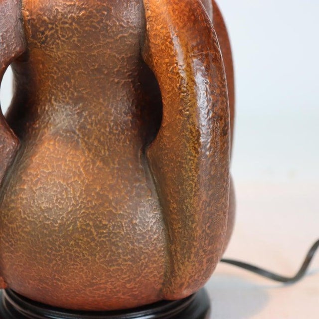 Early 20th Century Arts & Crafts Leaded Stained Glass Table Lamp With Pottery Base For Sale - Image 6 of 13