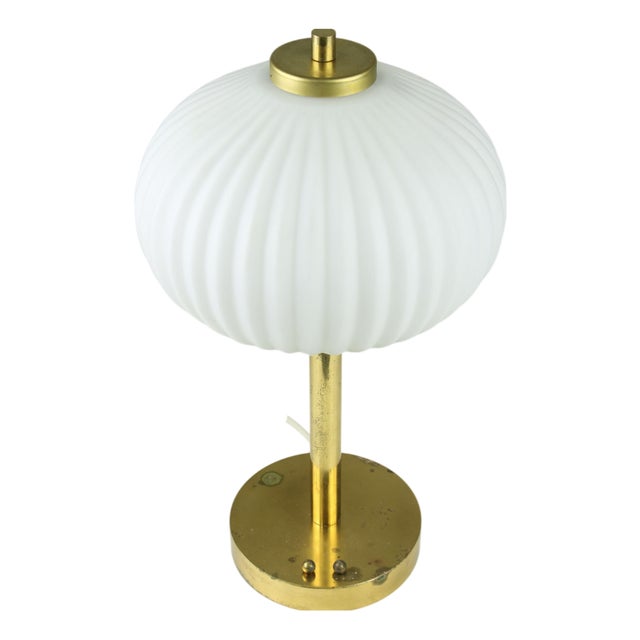 Mid-Century Brass & Glass Table Lamp For Sale